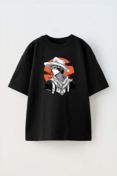 THEWERT Portgas One Piece Printed Unisex Μαύρο Oversize βαμβακερό μπλουζάκι