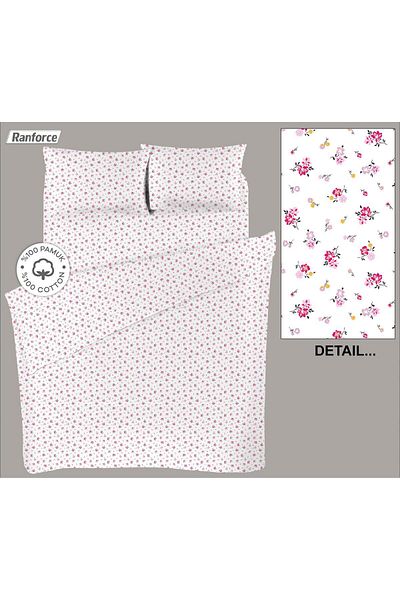 Lucy and Home Floral Printed Cotton Ranforce Double Duvet Cover Set