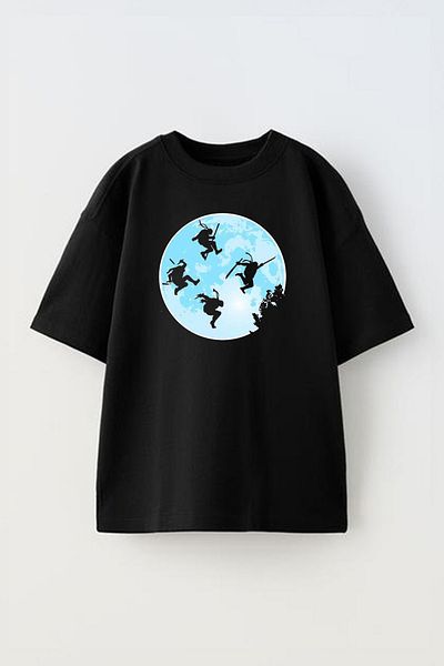THEWERT Tricou oversize din bumbac unisex cu imprimeu Ninja - Design broaște țestoase și lună