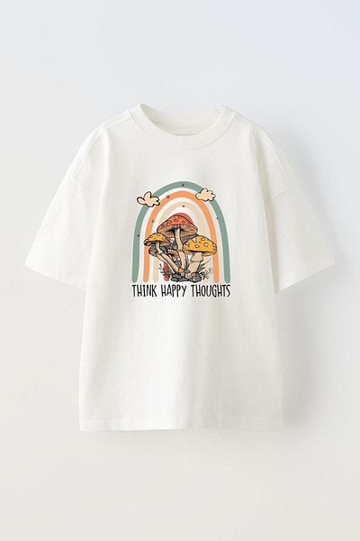 THEWERT Unisex White Oversize T-shirt - 'Think Happy Thoughts' Design Printed, Cotton