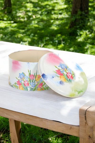 EVLE Ef148-30 Flower Tulip Patterned Round Metal Storage Container 21.5 Cm