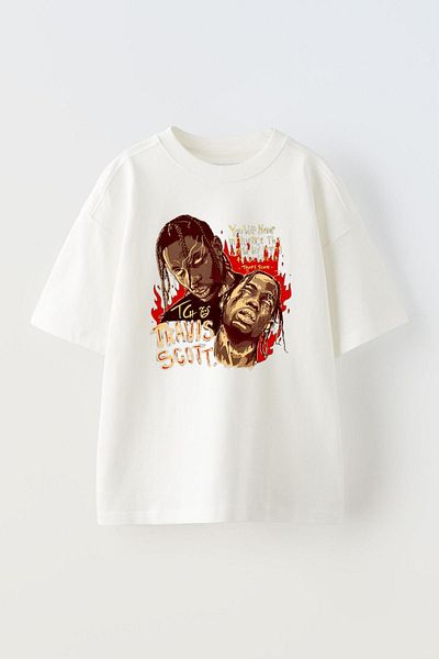 THEWERT Travis Scott White Oversize βαμβακερό μπλουζάκι - Unisex, Design Printed