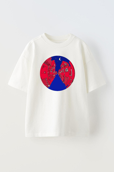 THEWERT Bela unisex Oversize kroj Pamuk T-shirt - Ara Sokaklar Štampano