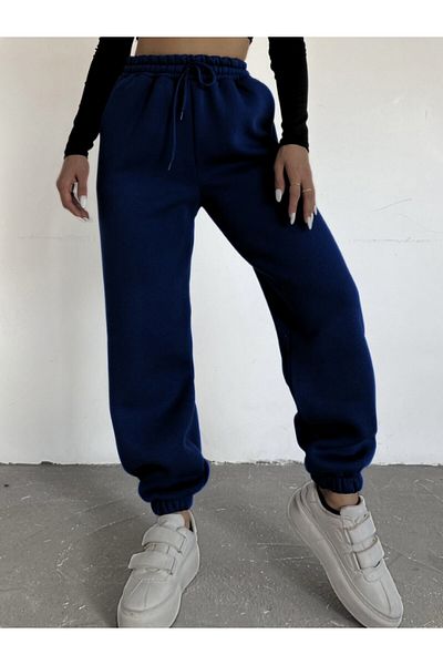 BayBayan Γυναικείο βαμβακερό παντελόνι Jogger τριών κλωστών Navy Blue