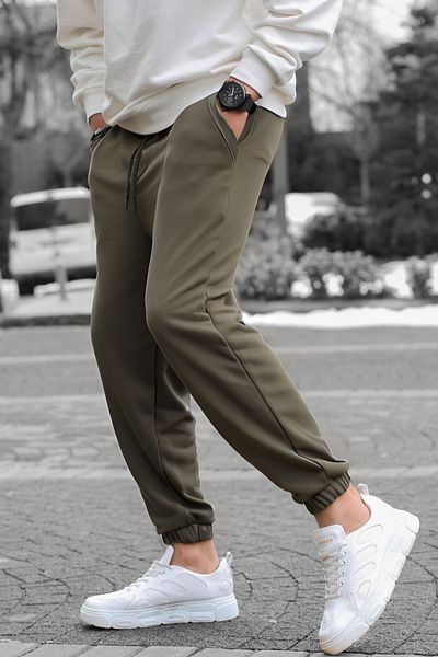 BayBayan Ανδρικό αθλητικό παντελόνι Jogger Khaki - Ελαστικό πόδι, τρία κλωστές