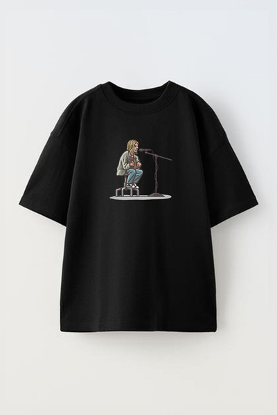 THEWERT Unisex muzičar Štampano crna Pamuk Oversize kroj T-shirt