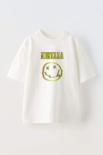 THEWERT Nirvana Face Štampano Unisex bela Oversize kroj Pamuk T-shirt