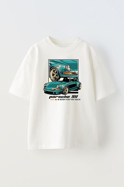 THEWERT Λευκό υπερμεγέθη βαμβακερό μπλουζάκι - Unisex, Born For The Track Wall Art Print Design