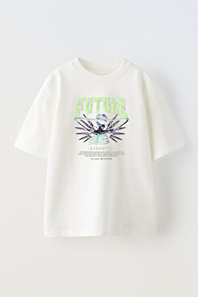 THEWERT Bela Oversize kroj Pamuk T-shirt - Unisex Future Skeleton Štampano