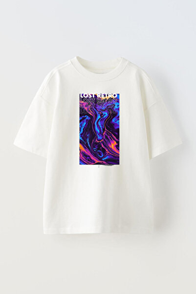 THEWERT Bela Oversize kroj Pamuk T-shirt - Unisex Lost Retro Štampano