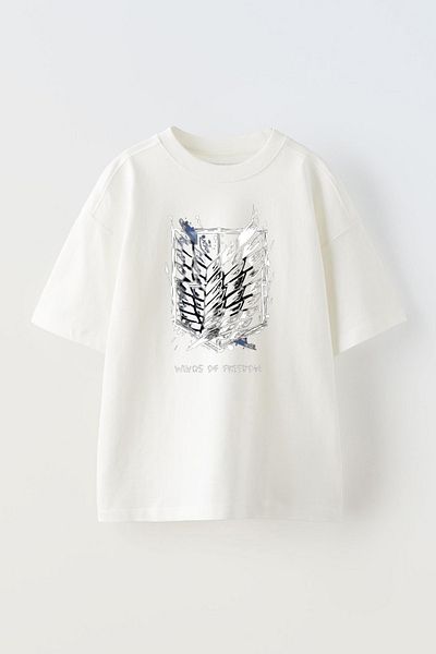 THEWERT Λευκό Oversize βαμβακερό μπλουζάκι - Unisex, Atack On Titan Design Printed