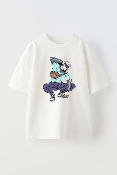 THEWERT Tricou alb oversize - unisex, Satoru Gojo Jujutsu Kaisen Anime Design imprimat, bumbac