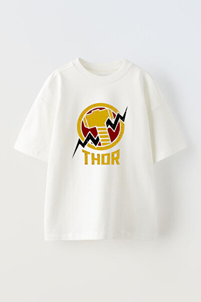THEWERT Thor Zeus Дизайн з принтом Унісекс Біла Oversize Бавовняна футболка
