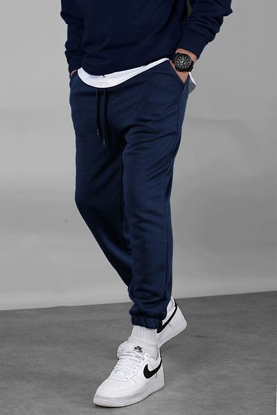 BayBayan Ανδρικό παντελόνι Jogger τριών κλωστών Navy Blue