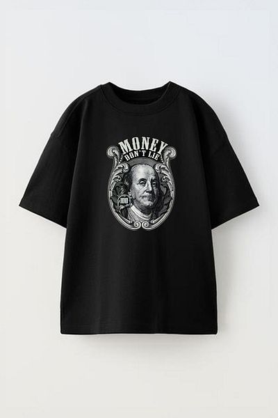 THEWERT Tricou oversize negru unisex din bumbac - Money Don't Lie Design