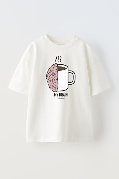 THEWERT Dizajn mozga i kafe Štampano Unisex Pamuk Oversize kroj T-shirt
