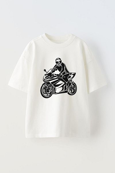 THEWERT Riding Man Design Printed Unisex Racing Motor Cotton White Oversize T-shirt
