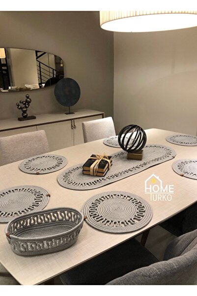 HomeTurko Natural, iută, răchită, farfurie, coș, coș de pâine, set de serviciu american, 6 farfurii, 1 coș, 1 pasaj