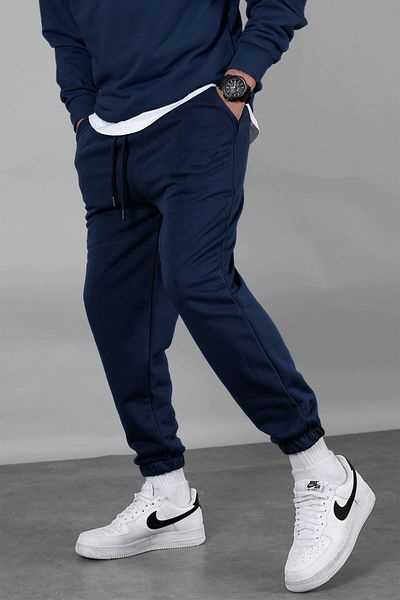 BayBayan Ανδρικό παντελόνι Jogger τριών κλωστών Navy Blue