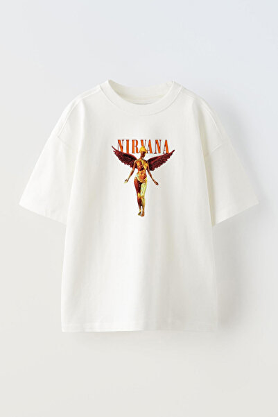 THEWERT Nirvana Angel Štampano Unisex bela Oversize kroj Pamuk T-shirt