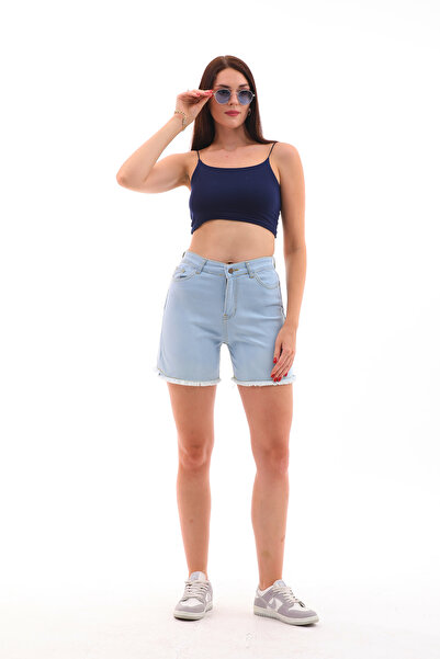 Modayıldızlar Γυναικείο τζιν σορτς Ice Blue Tasseled