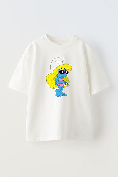THEWERT White Oversize Unisex T-shirt - Swimsuit Smurf Design Printed, Cotton