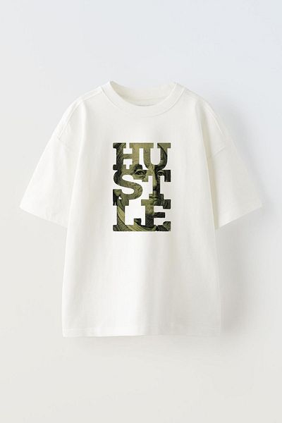 THEWERT Λευκό Oversize βαμβακερό μπλουζάκι - HUSTLE Design Printed, Unisex