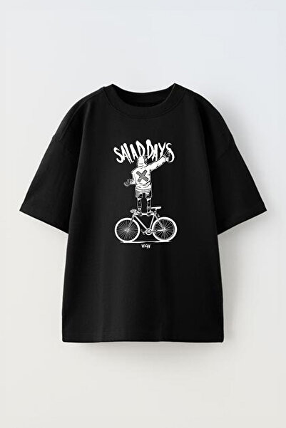 THEWERT Saladdays bicikl unisex crni Oversize kroj Pamuk T-shirt - dizajn Šta...
