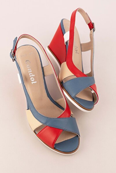 Gondol Kadın Hakiki Deri Dolgu Topuk Ayakkabı Şhn.7029 Multi