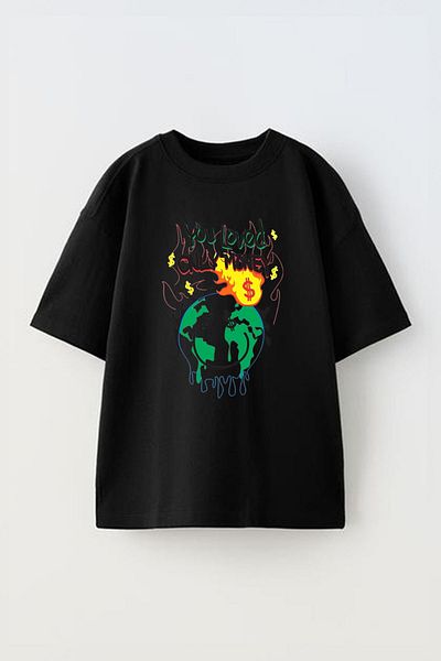 THEWERT Tricou oversize din bumbac negru cu model Tou Loved Only Moneyt unisex
