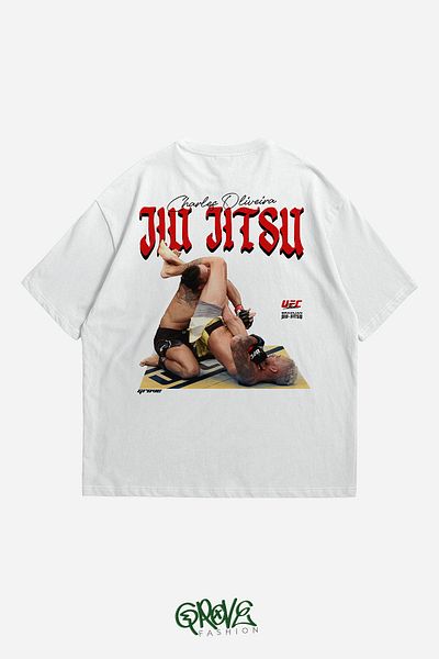 Grove Fashion تي شيرت Charles Oliveira Jiu Jitsu للجنسين كبير الحجم مطبوع من الخلف