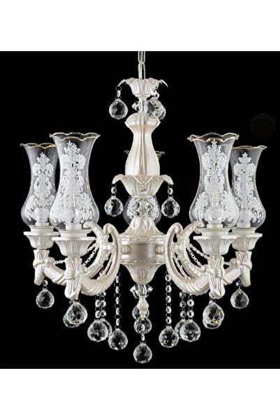 KEREM AVİZE 5 Kollu Klasik Taşlı Salon Avize