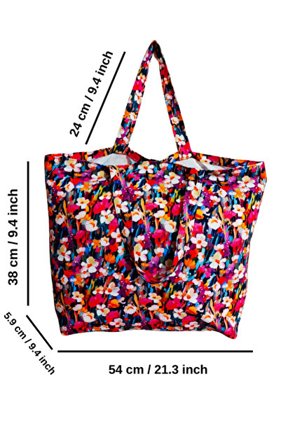 shopExxtra Geantă mare de plajă și cumpărături din lenjerie, cu model floral ...