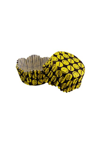 TT Tahtakale Toptancıları Yellow Emoji Patterned Pet Capsule Wavy Cupcake Cake Mold - 65X38 MM (100 Pieces)