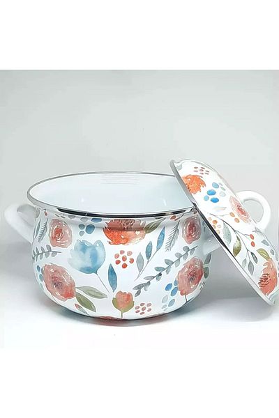 Avşar Enameled Evim 22 Cm 4 Liter Flower Enamel Pot