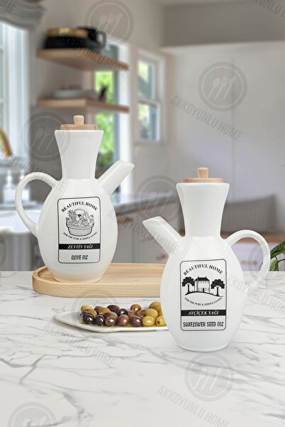 Akkoyunlu home 2 Adet Standlı Bambu Kapaklı Seramik Yağlık & Tombul Yağdanlık...