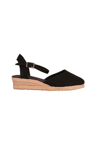 Star Tombis Black Linen Straw - 3cm Wedge Handmade Espadrille Heel with Ankle Strap