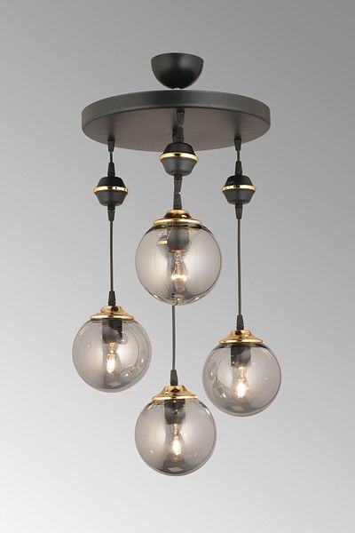 SONSUZ AYDINLATMA&AVİZE Pendant Lamp Tray Black 4-Piece Smoked Glop Top Glass Downward Facing Luxury Chandelier