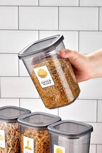 FBZhome 6 Adet Etiketli Square Kare Erzak Saklama Kabı Seti 1200 ml - Sert Kapak 1.2 Litre