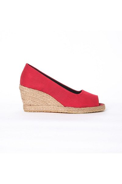 Star Tombis Red Linen Straw - Handmade Open Toe Heel Shoes