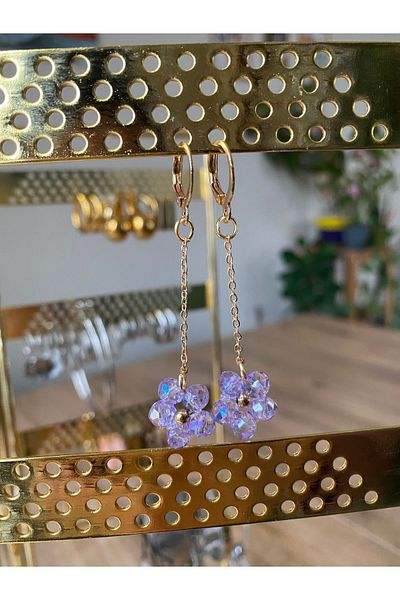 Stoneday Pink Crystal Daisy Gold Plated Dangle Earrings