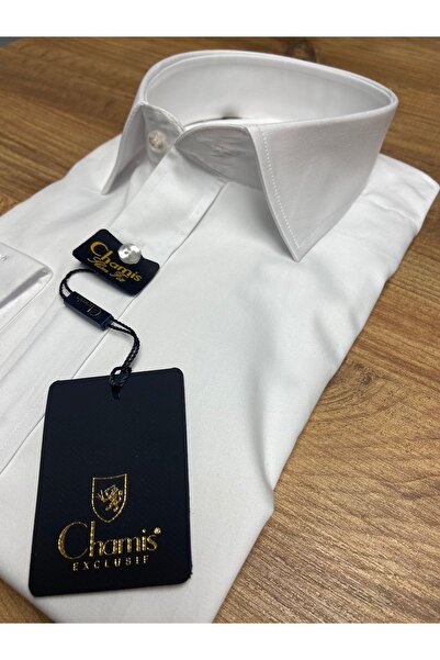 Chamis قميص سليم فيت من الساتان الأبيض ذو الياقة الكلاسيكية