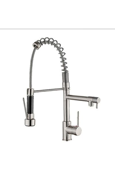 yediyapı Chrome Colored Industrial Type Kitchen Sink Faucet with Intermediate Tap
