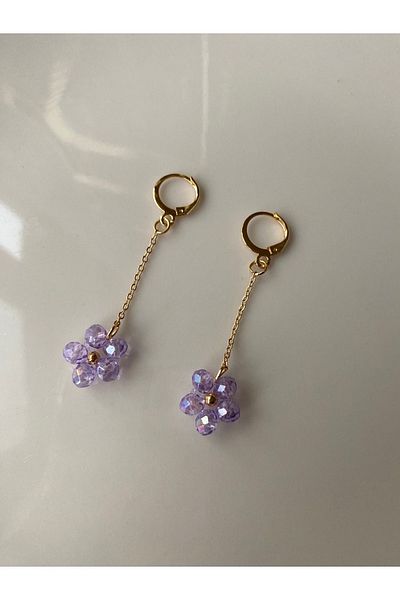 Stoneday Pink Crystal Daisy Gold Plated Dangle Earrings