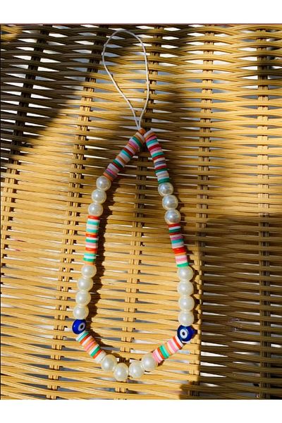 Stoneday Colorful Fimo Evil Eye Beaded Pearl Detailed Phone Charm Phone Accessory