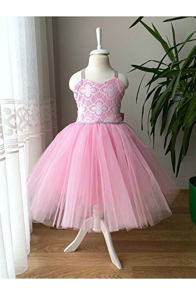 BerrinceTasarım Dantelli Taşlı Prenses Gelinlik Çocuk Abiye Elbise