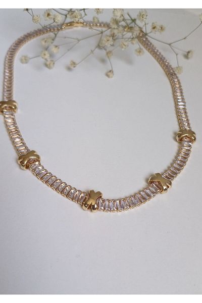 Feride Xo Markabaget - Waterway Rhinestone New Season Trending Necklace T316L Steel Anti-Allergic Non-Swivel Coker & Necklace
