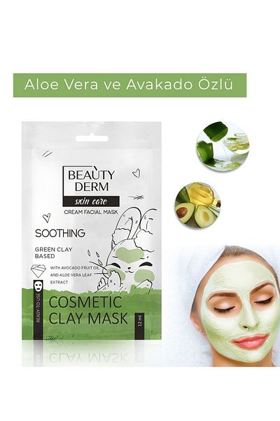 BEAUTY DERM Face Mask Green Clay Mask Avocado Fruit Oil and Aloe Vera Oil Gel Mask