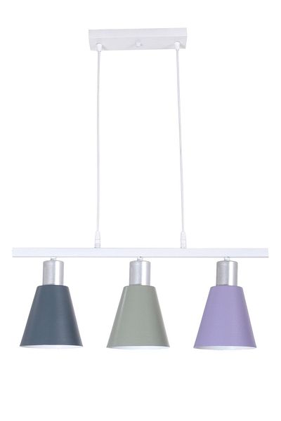 Fer Avize Trendy Modern Design Cafe Kitchen Living Room Anthracite Green Lilac Colored 3-Piece Chandelier