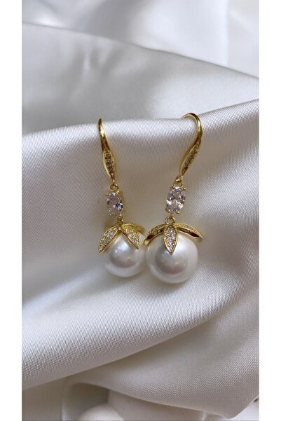 Accessories İncili Taşlı Çelik Sallantılı Küpe/Aksesuar